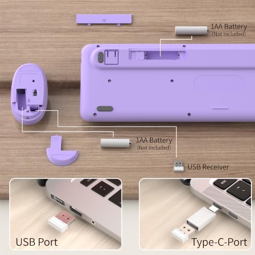 Colorful Wireless Keyboard and Mouse Combos, Purple Colorful