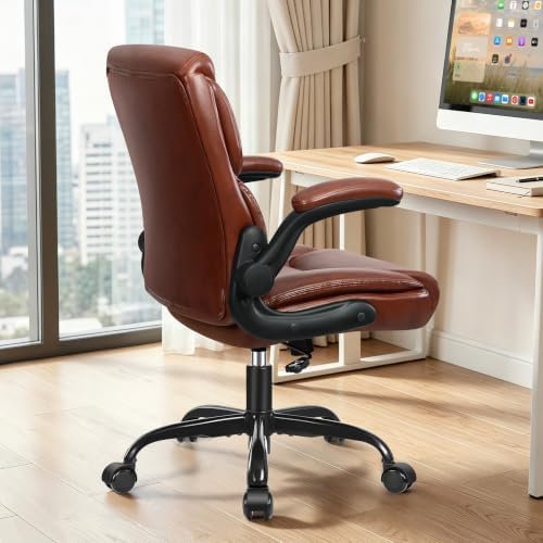 PU Leather Office Chair, Comfy Executive Chair with Flip-up Arms
