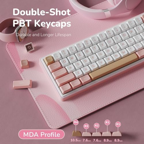 RK ROYAL KLUDGE R65 Wired Mechanical Keyboard with Volume Knob, 60% Percent RGB Backlit Gasket Mount Gaming Keyboard with PBT Keycaps, MDA Profile, QMK/VIA, 66 Keys Hot Swappable Cream Switch, Pink