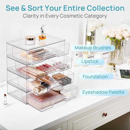 Vtopmart Clear Stackable Storage Drawers, 2 Pack Wide Plastic Organizers