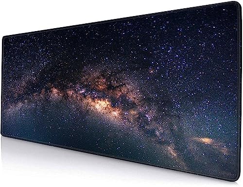 Large Gaming Mouse Pad with Stitched Edges, Galaxy Desk Mat, Extended XL Keyboard Pad, Non-Slip Rubber Base Desk Pad for Keyboard and Mouse, 31.5X11.8 inch
