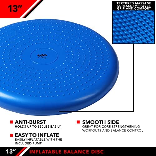 JFIT Inflatable Balance Disc - 13" or 26" Large Wobble Cushion Trainer - Durable Exercise Balance Pad for Coordination, Stability, and Core - Home, Gym, and Pet Training