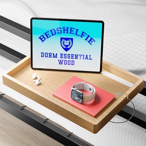 BedShelfie Wood Bedside Shelf for Dorm Room - Natural