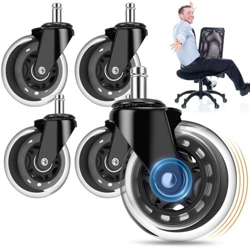 Office Chair Wheels, Outstanding Replacement Roller Blade Wheels for Office Gaming Desk Chairs - 3 Inch Caster Wheel Set of 5 Heady Duty Safe for Hardwood Floors and Carpet, Smooth & Quiet