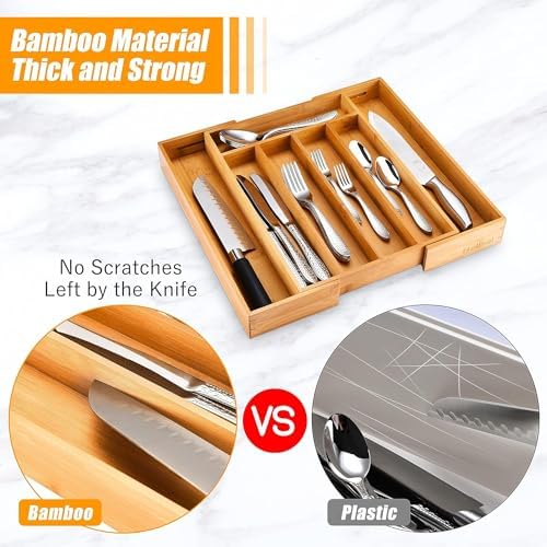 Kitchen Silverware Drawer Organizer and Storage Flatware Cutlery Utensil Holder Spice Rack Containers Bathroom Counter Cabinet Office Desk Makeup Drawer Tray Kitchen and Dining Tools Decor Accessories