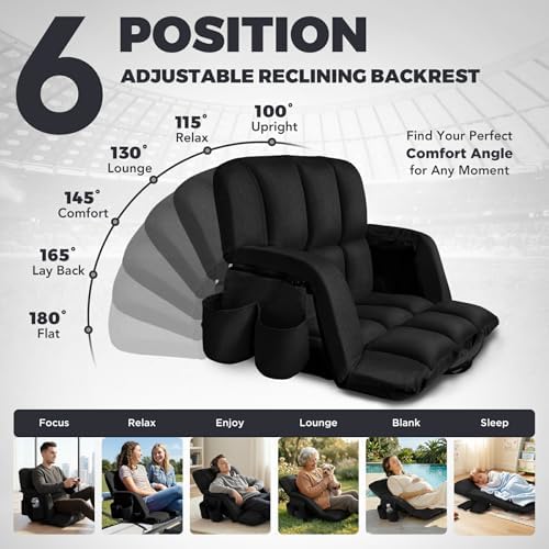 Stadium Seats with Back Support Wide, 4.7" Padded Bleacher Seat, 6-Position Reclining Bleacher Chairs with Back and Cushion, Sofa Style Ergonomic Design for Sports Games Baseball Football (22.5"Black)