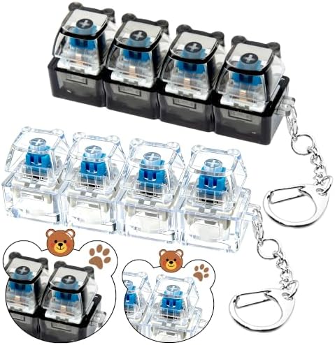 2 PCS Clear & Black Keyboard Fidget Toy, Bear Shape Keyboard Fidget Keychain 4-in-1 Keyboard Decompression Button Finger Clicker Toys, Button Stress Relief Fidget Gifts to Relief Stress (Bear)