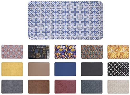 Mabel Home Anti Fatigue Floor Mat- 3 Size(20x32 & 20x39 & 24x70),16 Colors - Standing Desk Mat-Kitchen Floor Mat-Stain ResistantHome Non-Slip Bottom, Extra Soft (Blue&Pattern, 20" x 32")