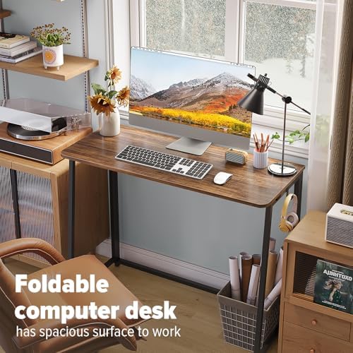 WOHOMO Folding Desk, 39.4" Foldable Computer Table for Small Spaces, Walnut