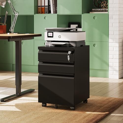 DEVAISE 3 Drawer Mobile File Cabinet with Lock, Required Assembly