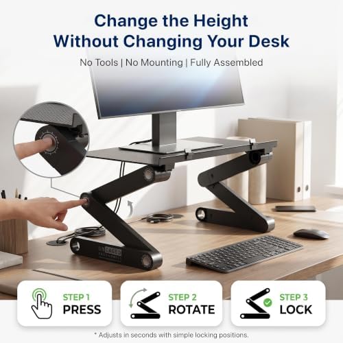 Uncaged Ergonomics WorkEZ Adjustable Monitor Stand Riser for Desk, Black