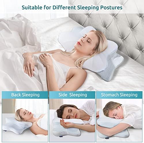 DONAMA Cervical Pillow for Neck and Shoulder Pain Relief, Cooling Contour Memory Foam Pillow, Dual-Height Ergonomic Neck Support Pillow for Side Back Stomach Sleepers with Removable Pillowcase