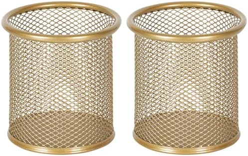 EasyPAG Pencil Holder for Desk, 2 Pack Metal Pen Organizer, Mesh Pencil Cup Organizer for Home, Office, Classroom, School,Gold