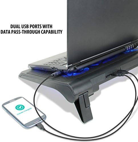 ENHANCE Gaming Laptop Cooling Pad Stand with LED Cooler Fans , Adjustable Height , & Dual USB Port for 17 inch Laptops - 5 Ultra Quiet High Performance Fans 2630 RPM & Built-In Bumpers - Blue