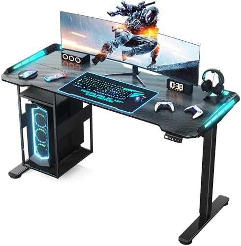 55" x 24" Electric Gaming Standing Desk with LED Lights & Host Shelf