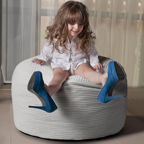 Dual-Size Corduroy Ottoman with Hidden Zipper – Ergonomic Memory Foam Footrest Poufs for Office Desks, Couches & Delicate Floors Light Gray 20"x 15"