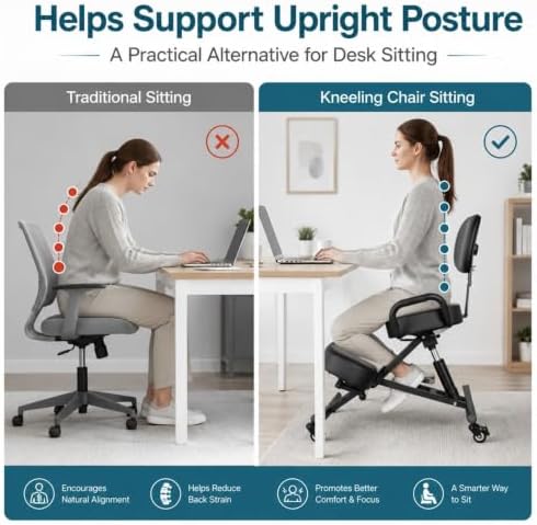 Ergonomic Kneeling Chair with Backrest, Improve Postures Thick Cushions