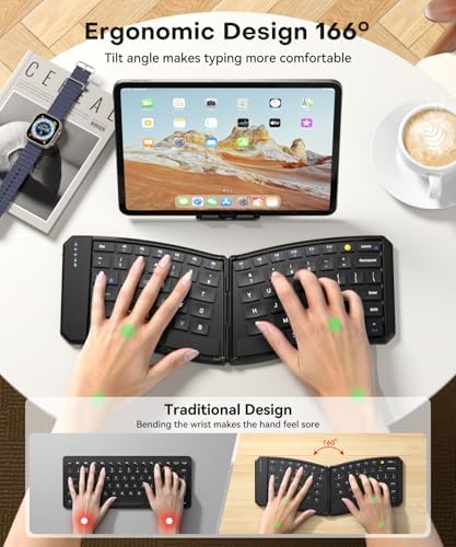 Omikamo Ergonomic Foldable Bluetooth Keyboard, 3-Device Dual-Mode