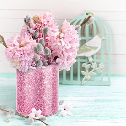 Glitter Pen Holder for Desk, Cute Pencil Cup Pink for Women Girls, Luxury Makeup Brush Holder Large Pu Leather Multi-Functional Organizer Cup for Office, Classroom, Home, Glitter Pink