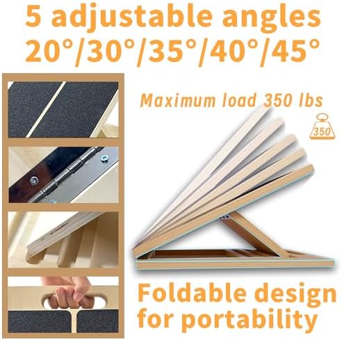 Wooden Slant Board, 5-Angle Adjustable Calf Stretcher, 16.5x12 in, 350 lb
