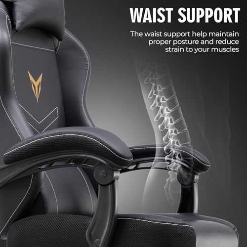 GTPLAYER Gaming Chair for Adults, Big and Tall 300LBS Heavy Duty Office Chair, Ergonomic High Back Lumbar Support and Wide Comfy Cushion with Linkage Armrests, Black