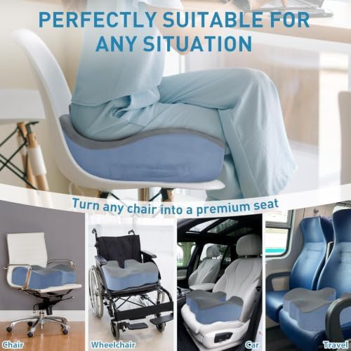 BlissTrends Extra Thick Seat Cushion for Office Chair & Car Seat, Grey&Blue