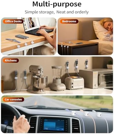 8 Pack 360° Rotatable Cable Clips Cord Organizer,Desk Cable Management Accessory,Cord Clips,Adhesive USB Wire Holder Keeper Organizer Home Office Desk Phone Car Wall Desktop Nightstand Cable Organizer