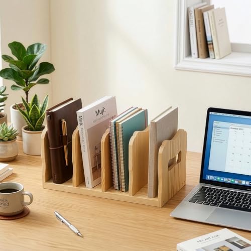 Lawei 2 Pack Wooden Mail Sorter, 4 Slot Desk File Organizer with Handles, Sturdy File Sorter Book Holder for Letter, Envelope, Purse Clutch Divider, Storage Folder Racks for Home, Office, Classroom