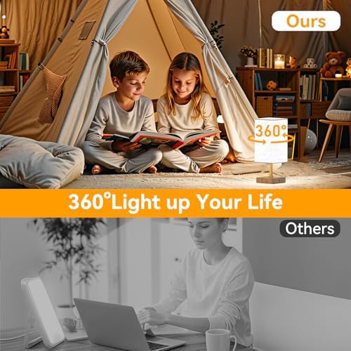 Light Therapy Lamp,10000 Lux Sun Lamp with 3 Color Temperatures, Adjustable Brightness, Timer & Memory Function, Happy Sunlight Lamp, Full Spectrum Light-Brown