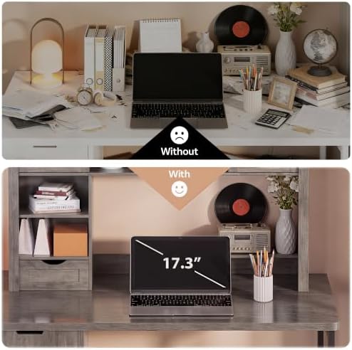 Large Desktop Bookshelf with Sliding Barn Door, 47.2''W Desk Shelf