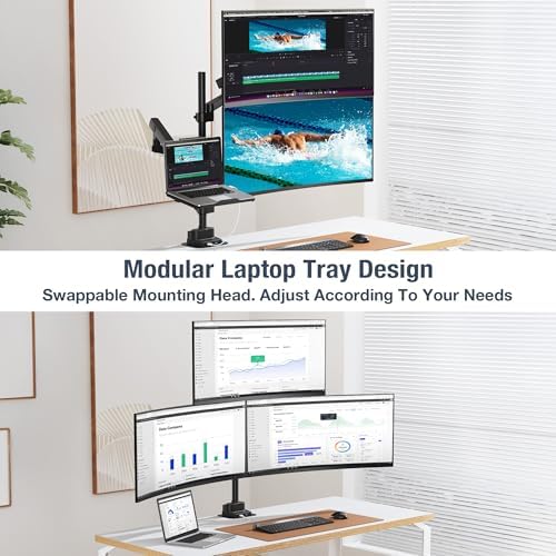 AVLT Laptop & Dual 40 Inch Stacking Monitor Arm Pole Top Mount Black