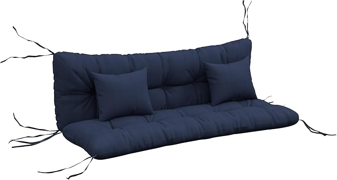 Outsunny 59" Tufted Bench Cushions & Throw Pillows, 4 Piece Swing Cushion Set, Indoor/Outdoor Replacement Bench Seat Pad, Back Cushion & 2 Pillows for Outdoor Furniture, Navy Blue