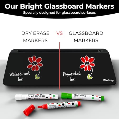 Chalkola Black Glass Desktop Whiteboard with Storage - Desk Organizer Buddy