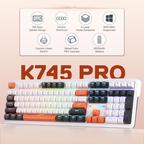 Redragon K745 PRO Wireless 108-Key Gasket RGB Gaming Keyboard, 4 Hotkeys