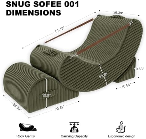 Quiet Rocking Chair, 3-in-1 Adjustable Boneless Floor Recliner for Adults