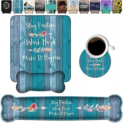 Keyboard Wrist Rest and Mouse Pad Wrist Support Set, Inspirational Quote Stay Positive Work Hard and Make It Happen Non-Slip Rubber PU Base for Home Office Working Studying Easy Typing & Pain Relief