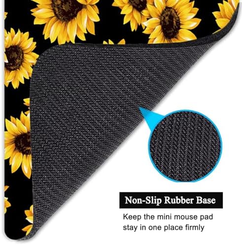 Small Mouse Pad, Mini Mouse Pad 6 X 8 Inch with Non-Slip Rubber Base for Keyboard Tray Laptops Wireless Mouse Home Office Travel, Washable & Portable (Sunflowers)