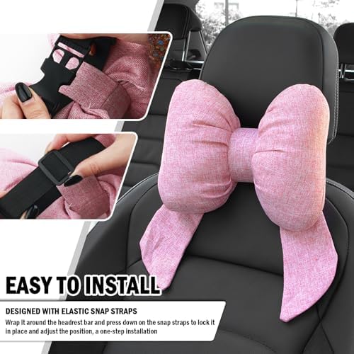 Cute Bow Car Headrest Pillow,Comfortable & Skin-Friendly Car Neck Pillow