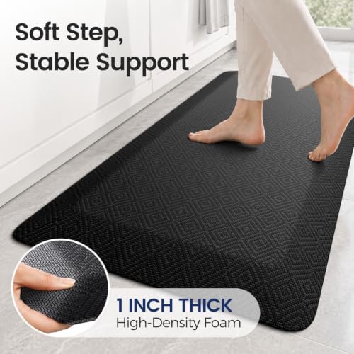 1" Extra Thick Anti Fatigue Kitchen Mats for Floor Standing Desk Mat, Black