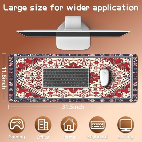 Persian Rug Mouse Pad - Desk Mat for Keyboard and Mouse - Large Mouse Pads for Desk, Gaming Mousepad with Non-Slip Base, Retro Desk Mat (31.5" X 11.8") Rug - Cherry Blue