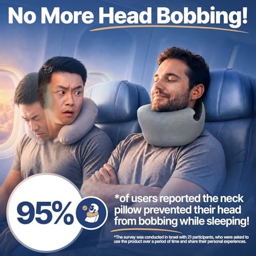 ComfyNap® Versatile Travel Neck Pillow for Airplane [Patented], 9 Positions in 3 Techniques, Plane Pillow with Pure Memory Foam, Travel Pillow with HeadRest Flight Sleep, Travel Essential - Moon