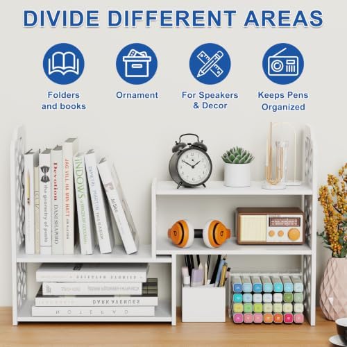 Desk Organizer Shelf, Adjustable Small Desk for Top of Desk, Desktop Shelf Organizer with Engraved Decoration, Multifunctional Desktop Storage Display Rack for Home Office, Dorm, Study