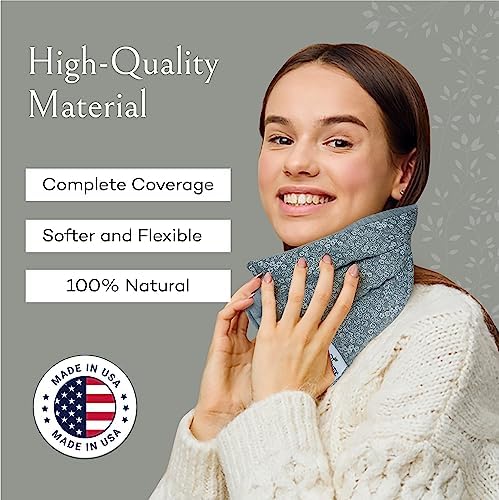 SacksyThyme Microwave Heating Pad for Back, Neck, Menstrual Cramps, Shoulders, Leg Pain Relief - Hot Moist Microwavable Therapy Pack - Gray Unscented Flaxseed Heat Pad Made in USA