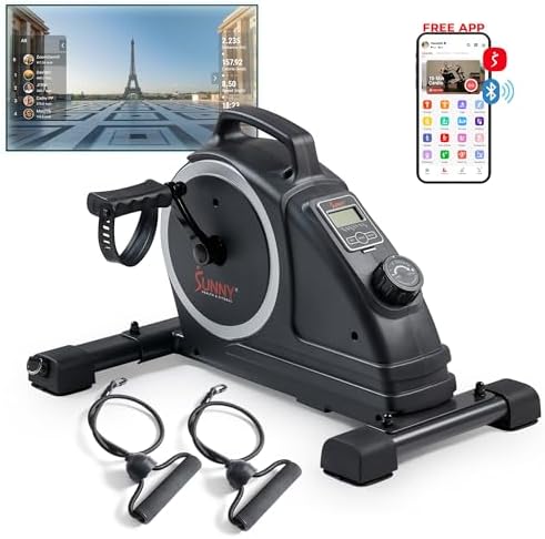 Sunny Health & Fitness 2-in-1 Smart Magnetic Pedal Exerciser, Compact Indoor Under-Desk Mini Exercise Bike for Full Body Cardio Workout and Physical Therapy, Free SunnyFit Training App Connection