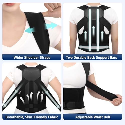 Back Brace Posture Corrector for Women and Men Upgraded Dynamic Traction Correction System Adjustable Shoulder Support Straightener Helps Reduce Upper Lower Back Pain Suitable for Hump Scoliosis Black Medium