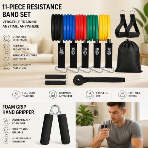 Home Workout Equipment - Resistance Band Handles - Hand Grip Strengthener