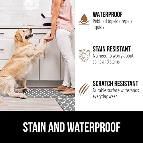 GORILLA GRIP Cushioned Kitchen Mats for Floor, 2 PK, 17x29+17x59 Gray White