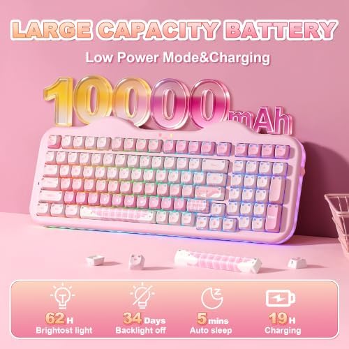 YUNZII C98 Cute Wireless Mechanical Keyboard(Pink Mao, Milk Switch)