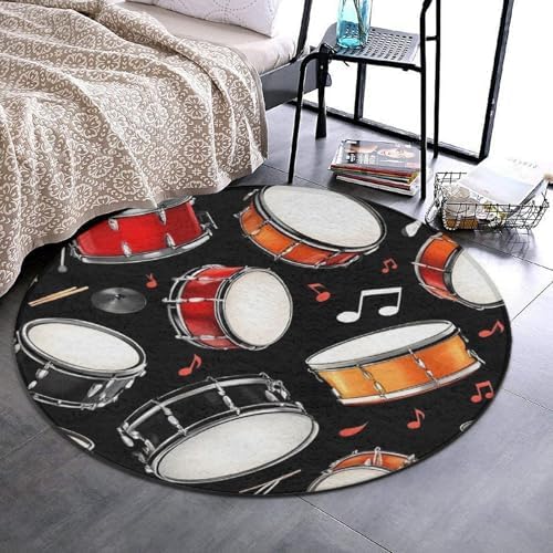 Circular Rugs Large Modern Round Area Rug Fashion Decor Mat for Home Office Black Drum Kit