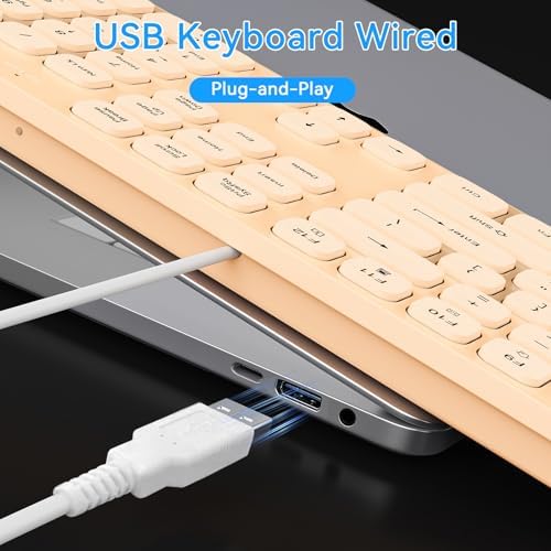 Wired USB Keyboard, Comfortable Quiet Chocolate Keys, Durable Ultra-Slim Computer Keyboard Wired(QWERTY) for PC, Windows 11/10/8/7/XP (Milk Tea, Wired Keyboard for Windows)